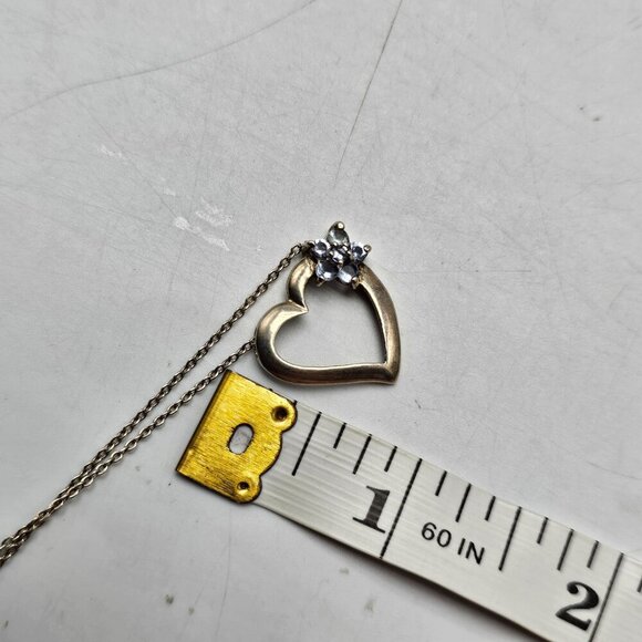Sterling Silver Heart Pendant Necklace With Clear CZ Gemstones Vintage - Picture 5 of 6